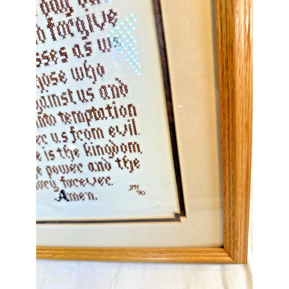 Vtg 1990 Framed The Lords Prayer Cross Stitch Sampler Handmade Wall Decor 22x17 - Picture 6 of 13